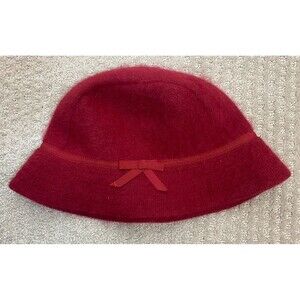 Vintage Y2K GAP Rabbit Hair Wool Bucket Hat Fuzzy Red Bow S/M Preppy Academia